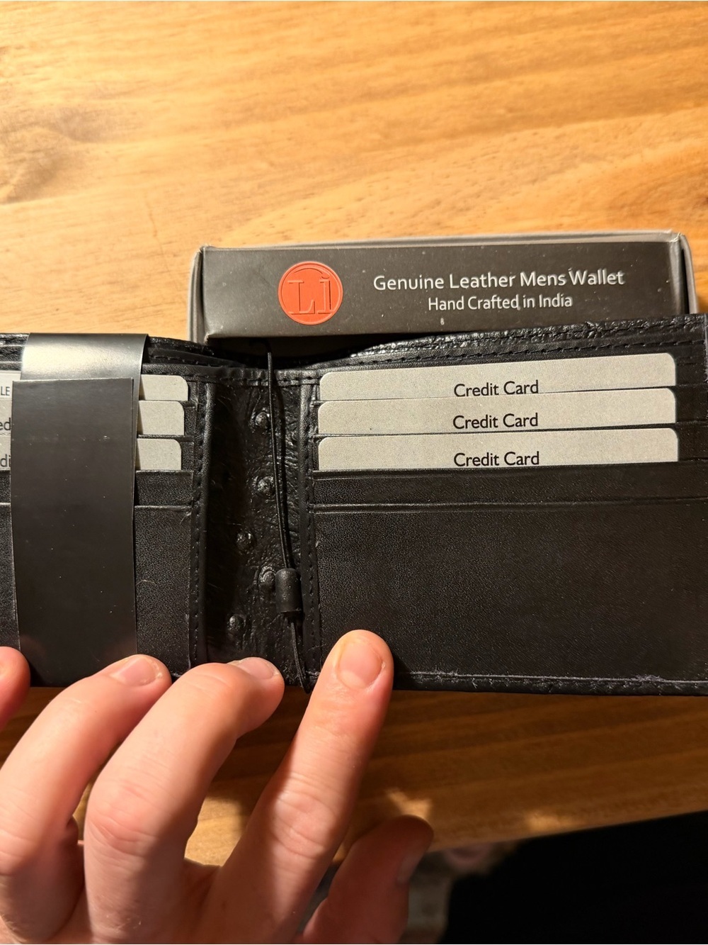 Genuine Leather Men's Bi-Fold Wallet in Black - Picture 2 of 2